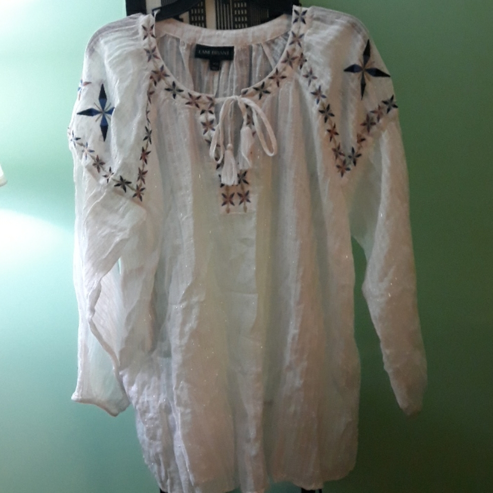 Lane Bryant White Flowing Floral Sheer Blouse